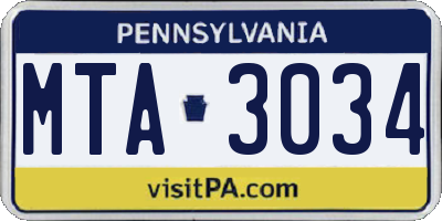PA license plate MTA3034