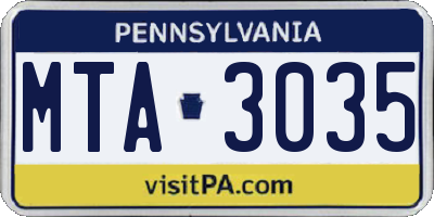 PA license plate MTA3035