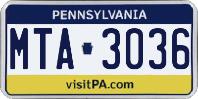 PA license plate MTA3036