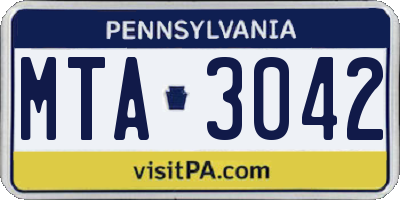 PA license plate MTA3042
