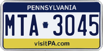 PA license plate MTA3045