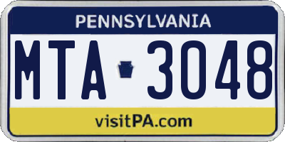 PA license plate MTA3048