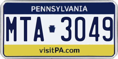 PA license plate MTA3049
