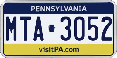 PA license plate MTA3052