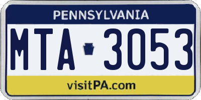 PA license plate MTA3053