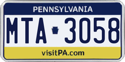 PA license plate MTA3058
