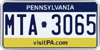 PA license plate MTA3065