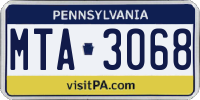 PA license plate MTA3068