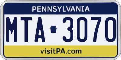 PA license plate MTA3070