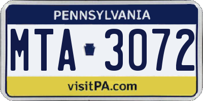 PA license plate MTA3072