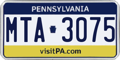 PA license plate MTA3075