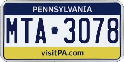 PA license plate MTA3078