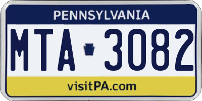 PA license plate MTA3082