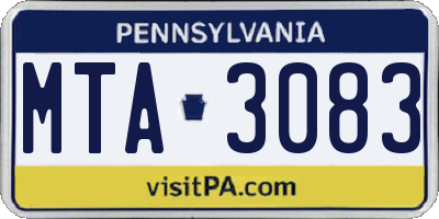 PA license plate MTA3083