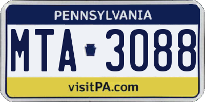 PA license plate MTA3088