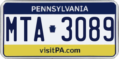 PA license plate MTA3089