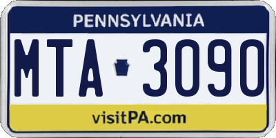 PA license plate MTA3090