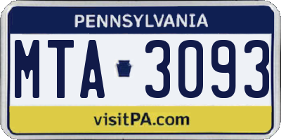 PA license plate MTA3093