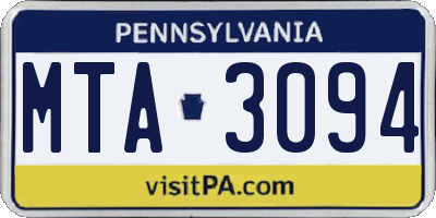 PA license plate MTA3094