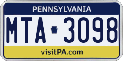 PA license plate MTA3098