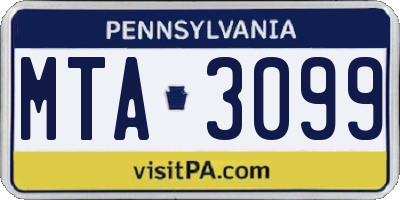 PA license plate MTA3099