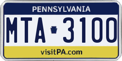 PA license plate MTA3100