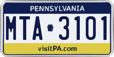 PA license plate MTA3101