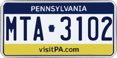 PA license plate MTA3102