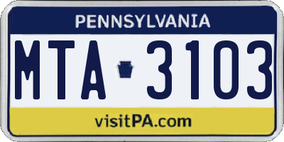 PA license plate MTA3103