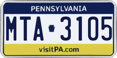 PA license plate MTA3105