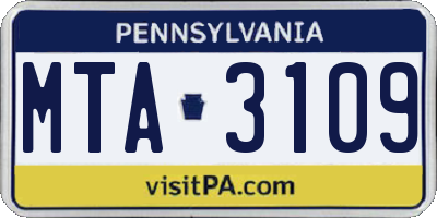 PA license plate MTA3109