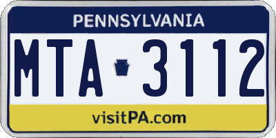 PA license plate MTA3112