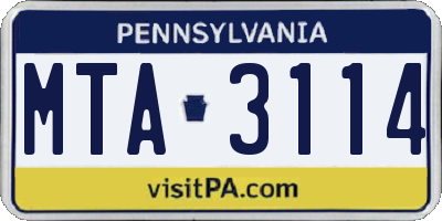 PA license plate MTA3114