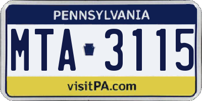 PA license plate MTA3115