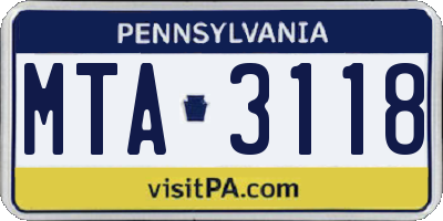 PA license plate MTA3118