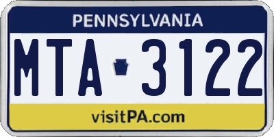 PA license plate MTA3122