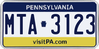 PA license plate MTA3123