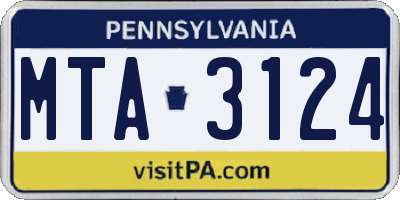 PA license plate MTA3124