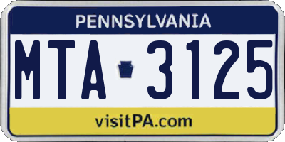 PA license plate MTA3125