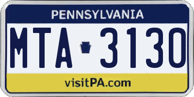 PA license plate MTA3130