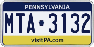 PA license plate MTA3132