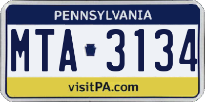 PA license plate MTA3134