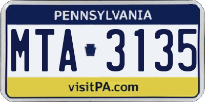 PA license plate MTA3135