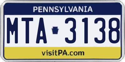 PA license plate MTA3138