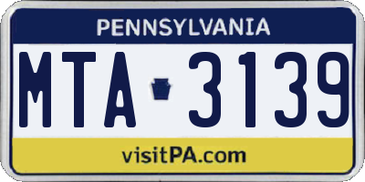 PA license plate MTA3139
