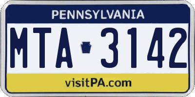 PA license plate MTA3142