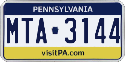PA license plate MTA3144