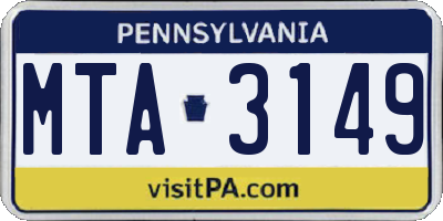 PA license plate MTA3149