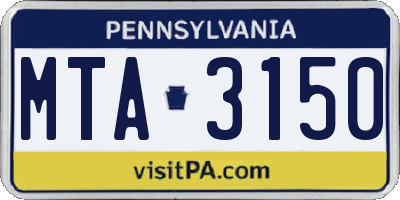 PA license plate MTA3150
