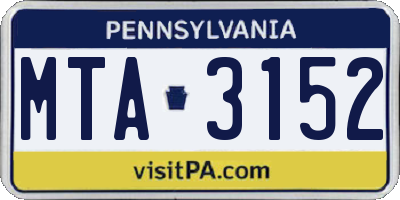 PA license plate MTA3152